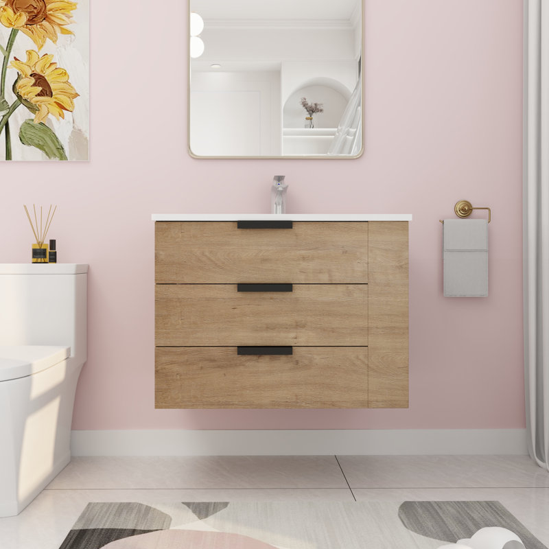 Meuble-lavabo mural simple 30,0 po avec plateau en résine Vanduser