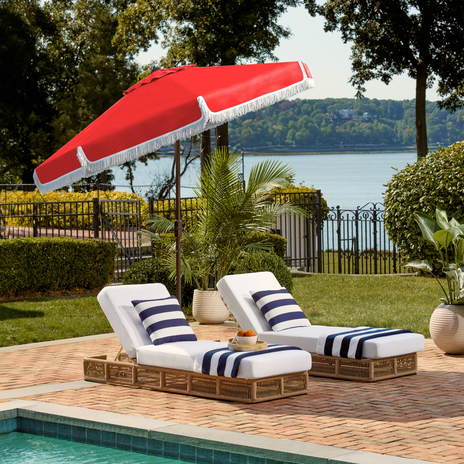 Argentina 100.79'' Outdoor Umbrella, Red/White