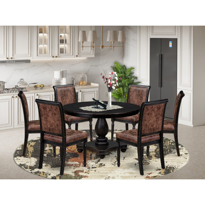 53B2117791D24F3DACED8199B9E51385 - Table moderne 7 pièces et 6 chaises modernes en polyester avec dossier haut, noir sablage