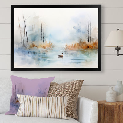 " Duck In The Misty Pond At Dawn Watercolor I "