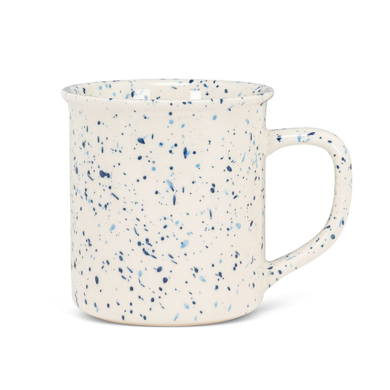 Tasse brillante ivoire et bleu moucheté
