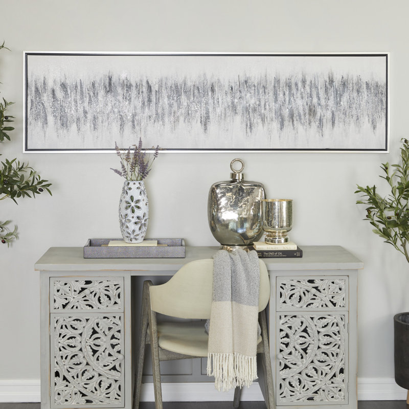 Canvas Abstract Living Room Gray Framed Wall Art with Silver Frame