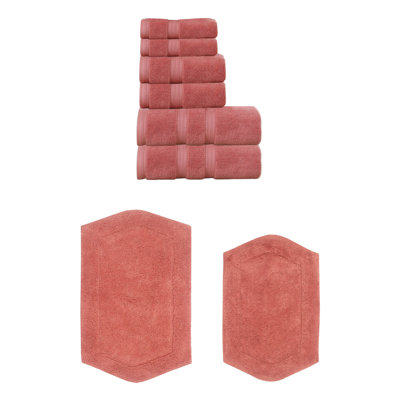 Bryd Collection 100% Soft Cotton 6 Pc Towel Set & 2 Pc Bath Rug Set, (Set of 8)