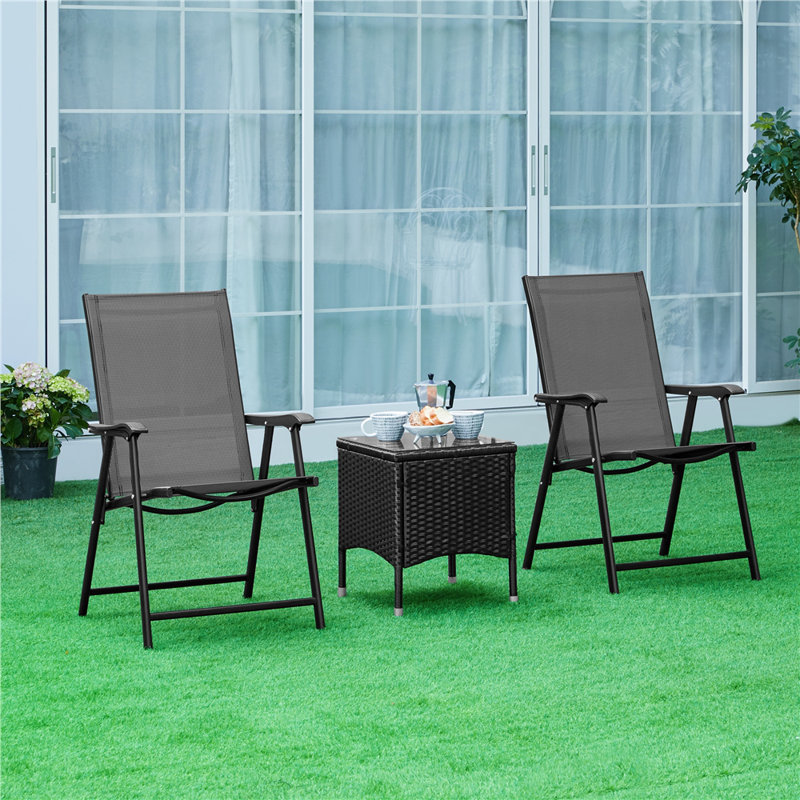 Folding Patio Dining Armchair, 4, Black