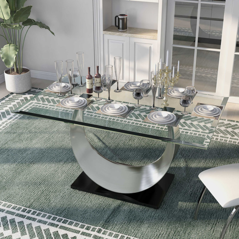 Bagdai Glass Top Metal Base Dining Table