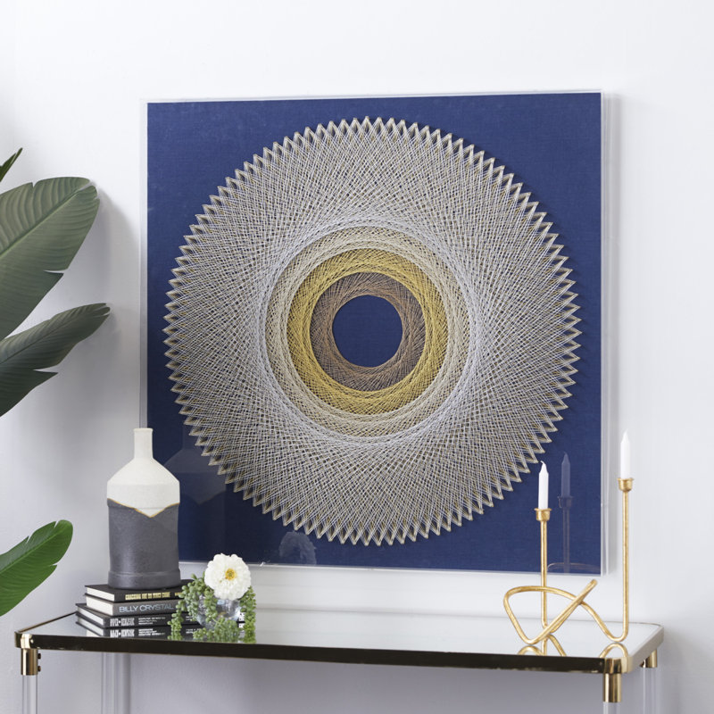 Canvas Handmade Circular String Art Geometric Blue Shadow Box with Canvas Backing