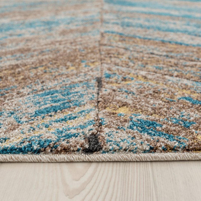 Tapis bleu / brun Aamira Chervon, Rectangle 8 pi x 10 pi