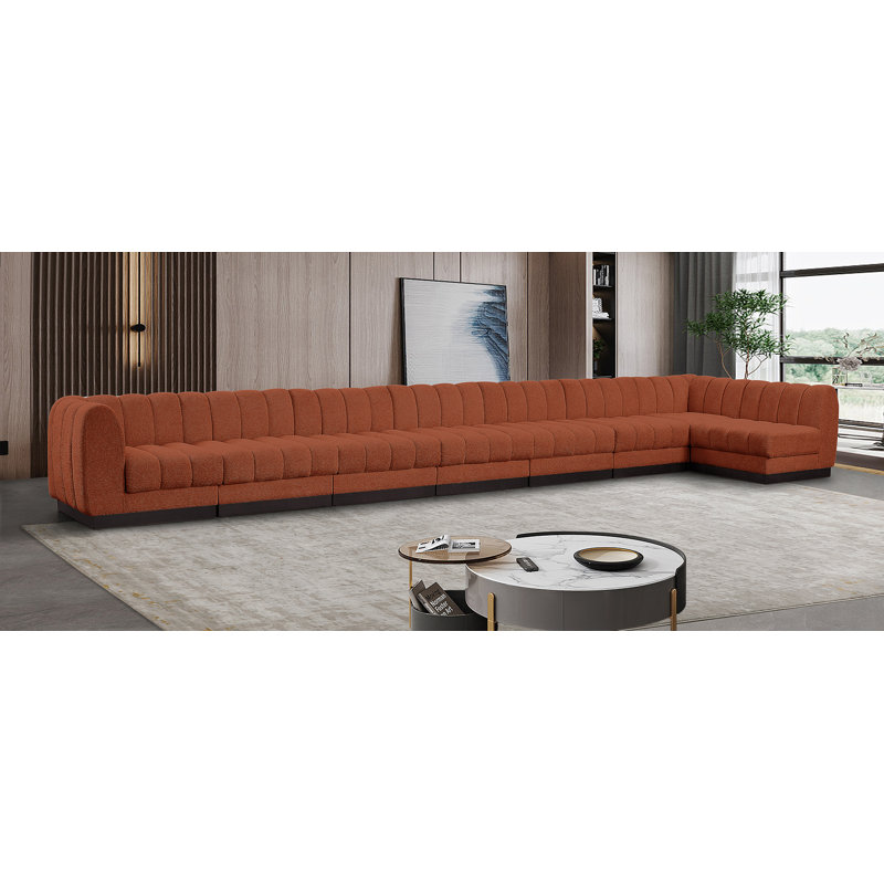 Quinn 8 - Piece Upholstered Sectional, Cognac Chenille Fabric