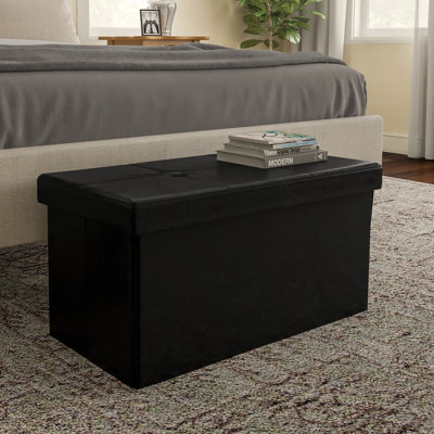 Charland 30'' Storage Ottoman - 30-Inch Folding Faux Leather Footrest, Linen Chest, or Bench with Removable Bin for Living Room or Bedroom