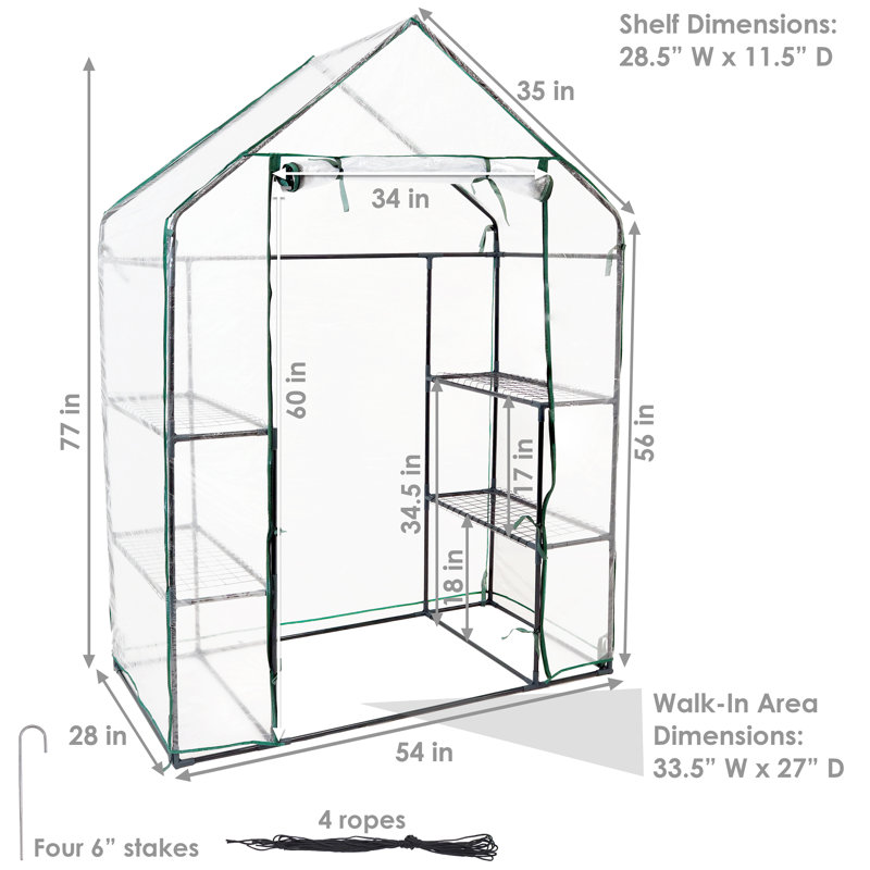Gulianna 4.5' x 2' x 6.5' Outdoor Portable Walk-In Greenhouse with 4 Shelves with a Clear Cover