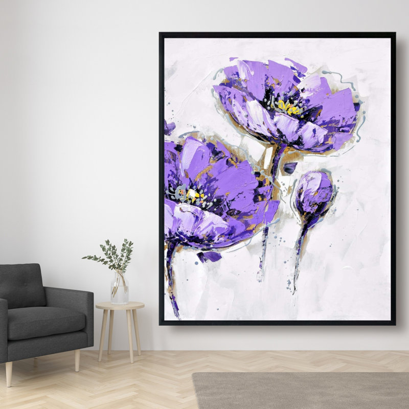Anémones mauves, toile florale - décor de chambre à coucher contemporain