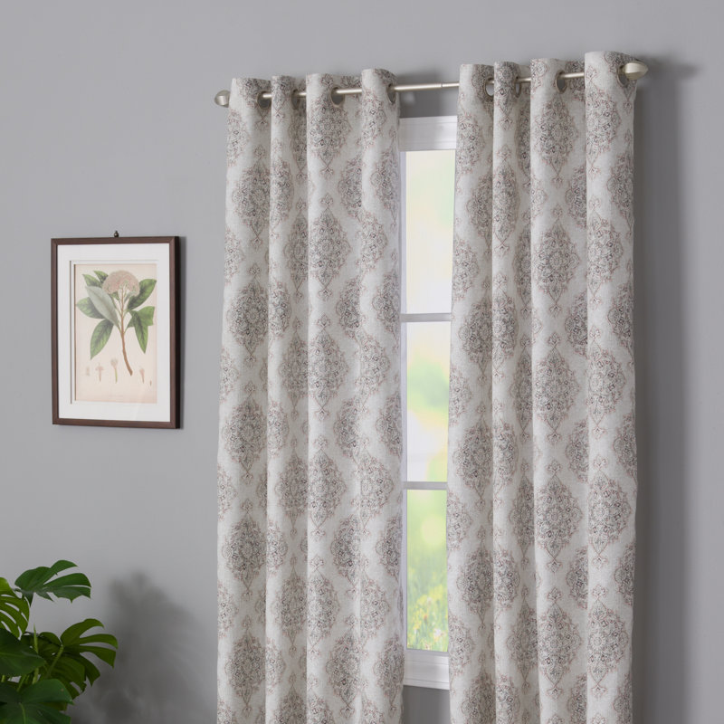 Quintara Polyester / Cotton Light-Filtering Medalion Print Curtain Panel with Grommet Top, 50" W x 63" L, Blush/Ivory