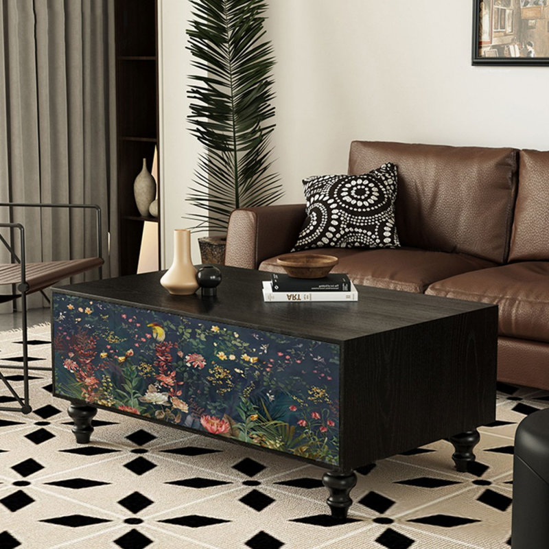 47.24" Black Solid Wood Rectangular Coffee Table