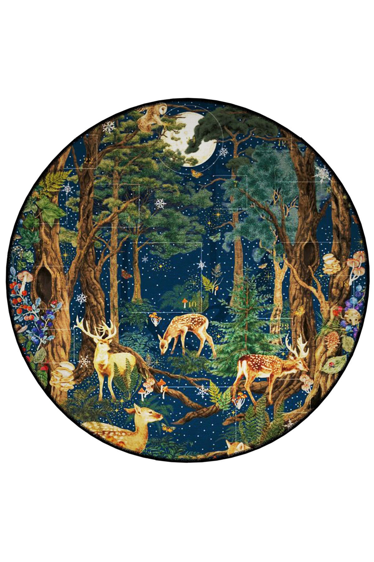 Bungalow Rose Forest Themed Deer and Tree Pattern Round Woven Base ...