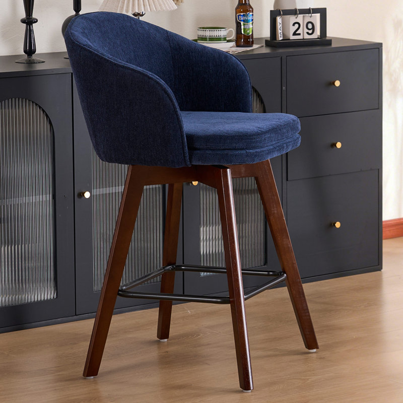 Tabouret de bar Allis Mid-Century, Chenille bleu, 1