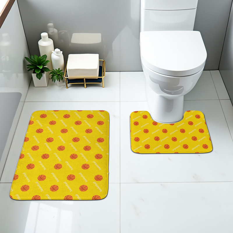  Ensemble de tapis de salle de bain basketball 2 pièces rectangulaires et tapis orange jaune blanc