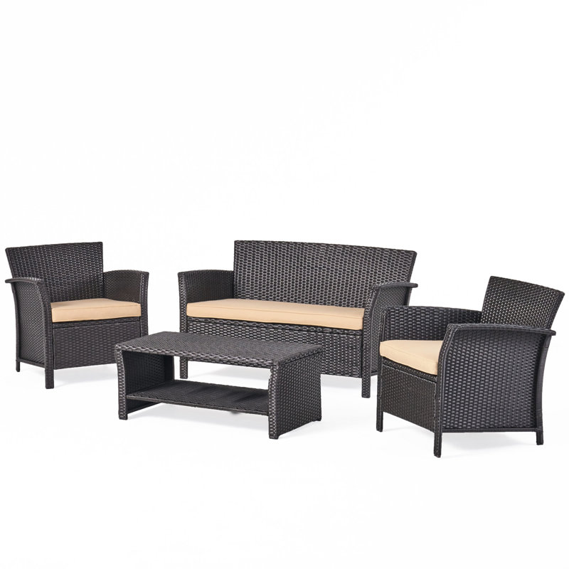 Mobilier d'extérieur 4 pièces St - brun + brun clair, structure en fer recouvrant le tissu
