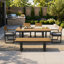 Ensemble repas 6 pièces avec 1 table, 4 chaises et 1 banc - pour 6 à 7 personnes, coussins confortables sur les chaises, pieds réglables pour la terrasse, le jardin, la cour-184504467
