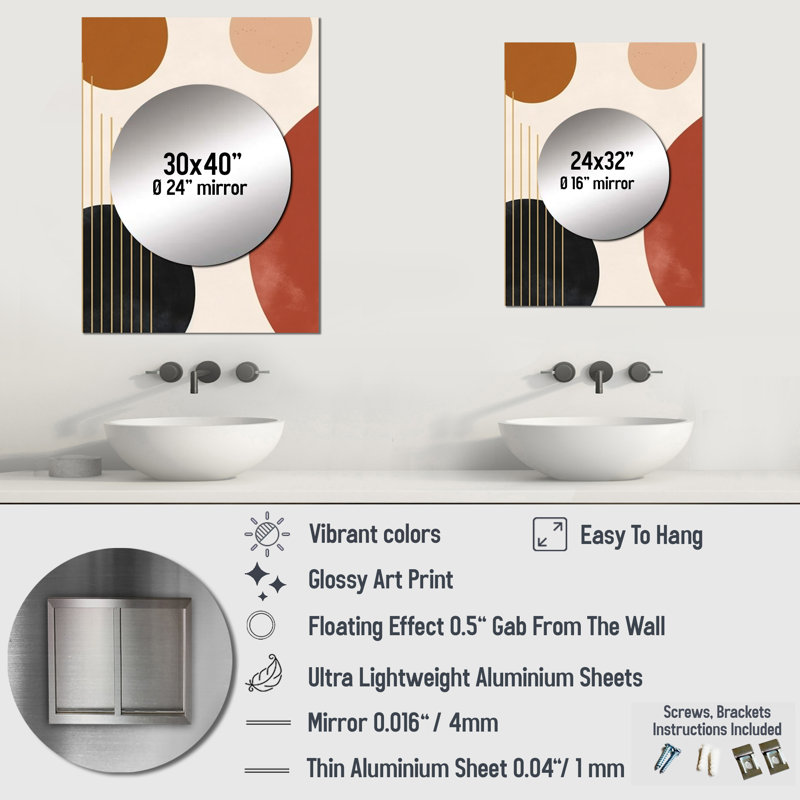 Rosalino beige minimal boho motif 2 - miroir minimaliste, miroir mural moderne unique, impression d'art en métal