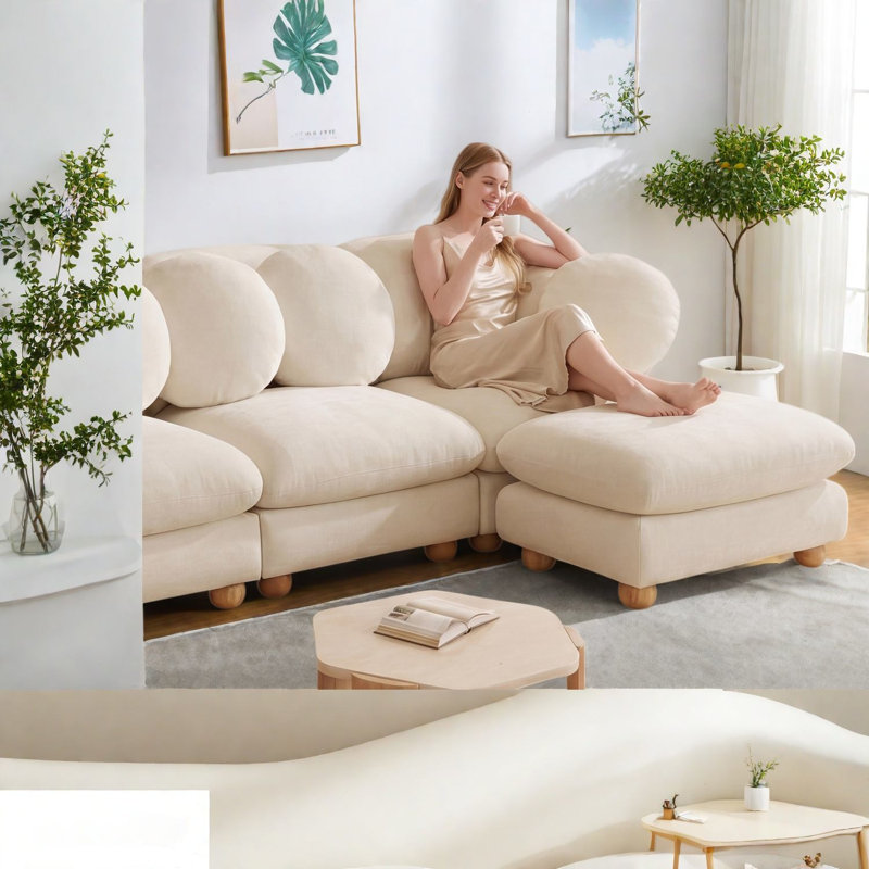 Canapés modulaires à compression, 2 places en chenille beige, style contemporain., Beige