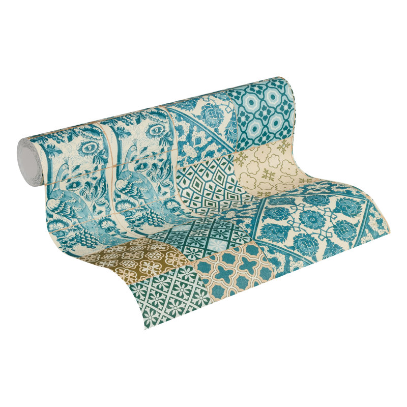 Metropolitan Stories Anke & Daan Amsterdam 10.05m x 53cm Textured Matte Wallpaper Roll, Green/Water Blue/Beige