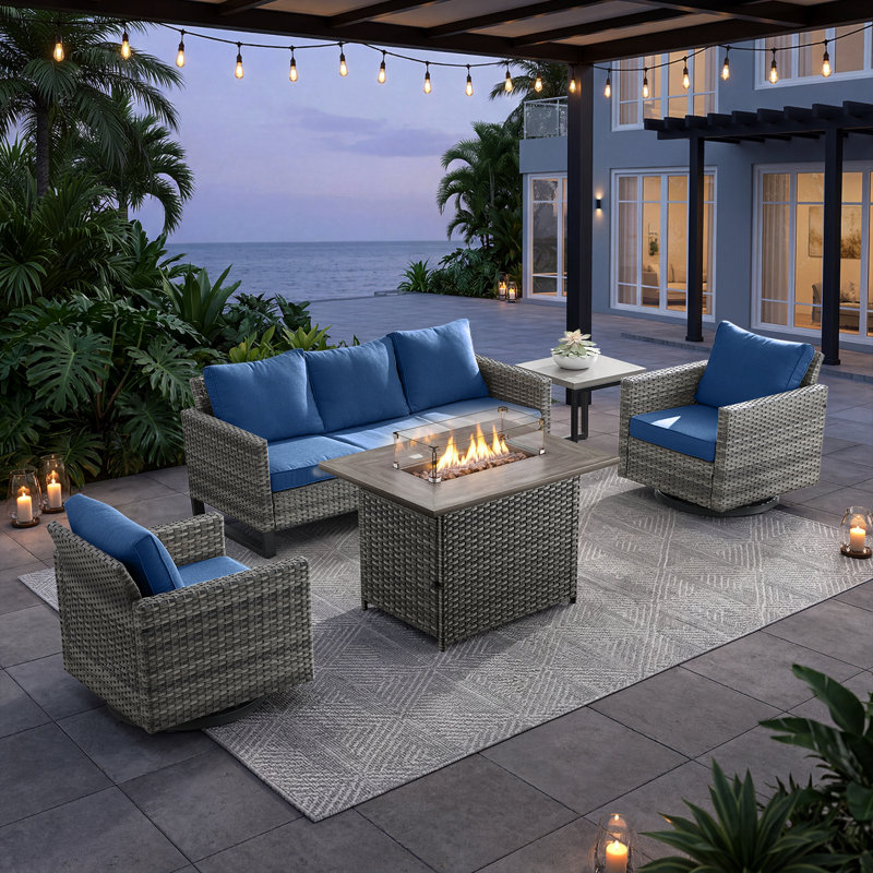 5-Person Powder Coated Steel Outdoor Seating Group , Blue
