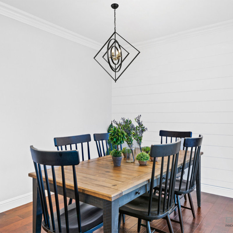 Elegant Black Iron Geometric Adjustable Height Pendant Light