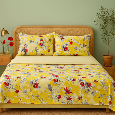 Polyester Percale Floral Sheet Set