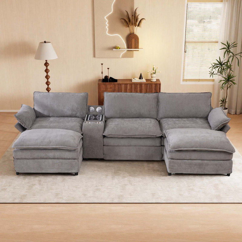Modular Sectional Sofa, Multifunctional Living Room Furniture, Gray Fabric