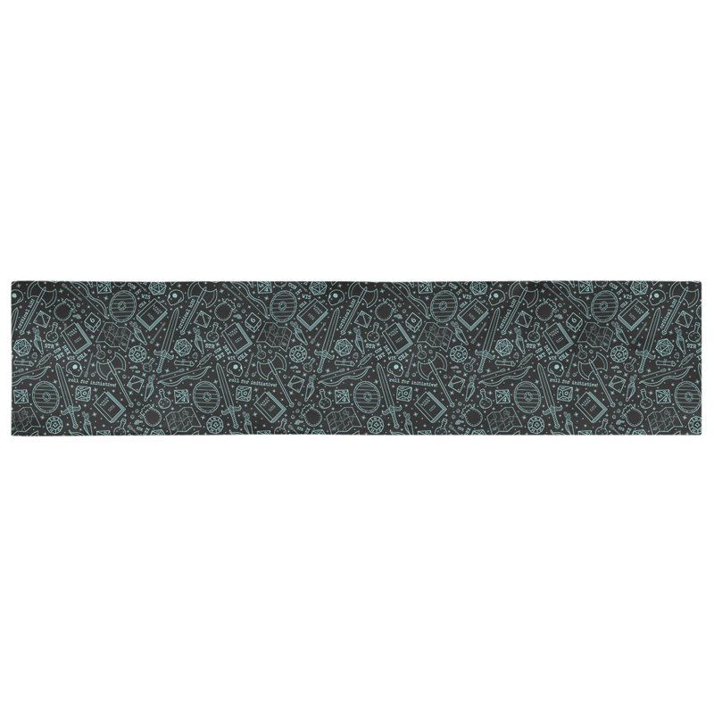 Avicia Geometric Table Runner, 90" x 16", Black/Teal, Polyester