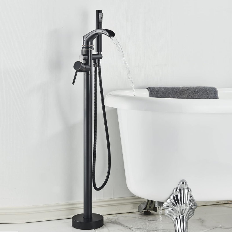 Robinet de baignoire sur pied à deux poignées avec douchette et inverseur, Bronze huilé