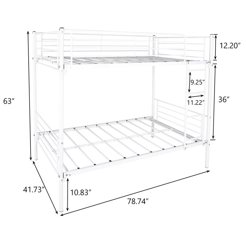 Lit superposé en métal Twintwin, couleur blanche. Conception utilisant l'espace. Structure stable, silencieuse. Assemblage simple. Rangement supplémentaire sous le lit blanc. Saving &. Lattes solides, pour un accès facile. Disponible