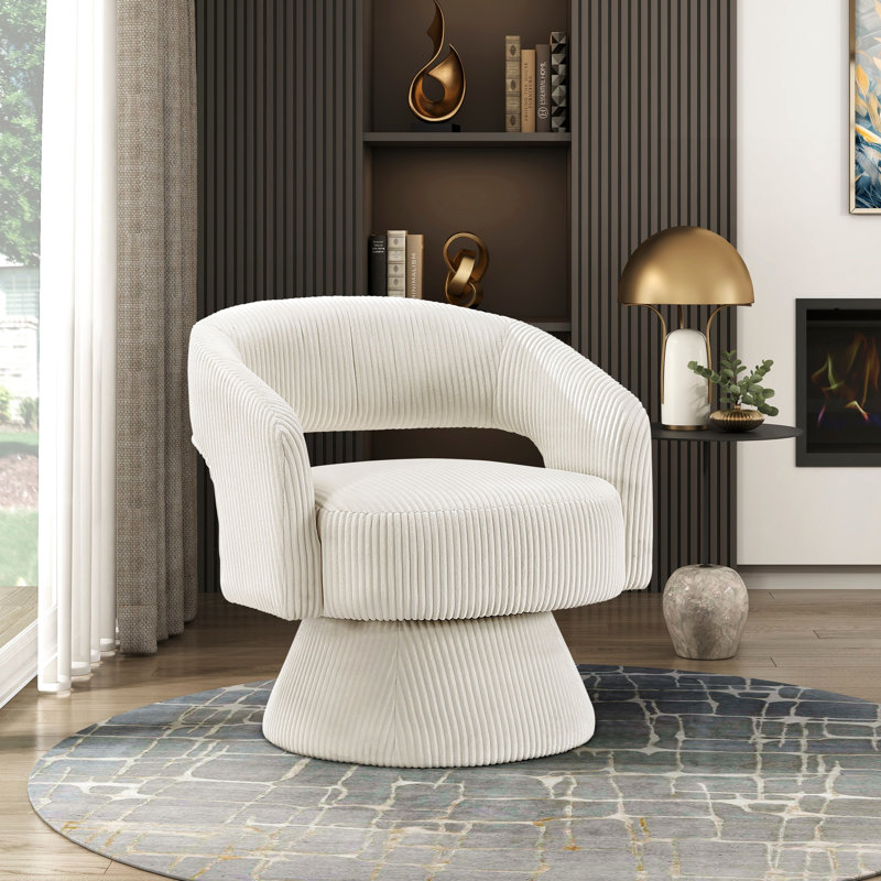 Chaise en velours côtelé beige avec rotation à 360 degrés - Luxe moderne, structure en bois massif et contreplaqué