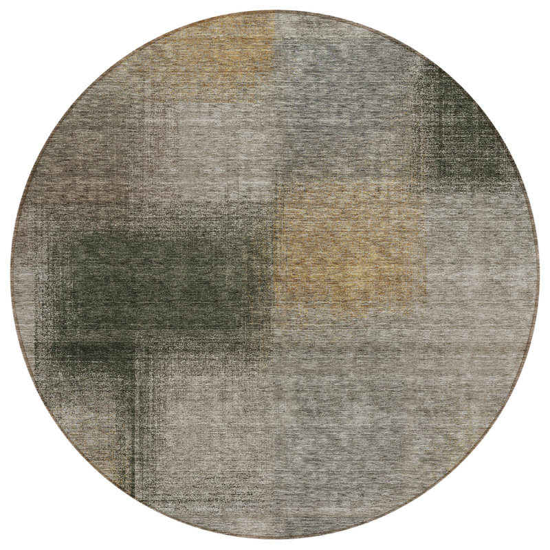 Tapis extérieur rond lavable abstrait 8 'gris et beige taupe