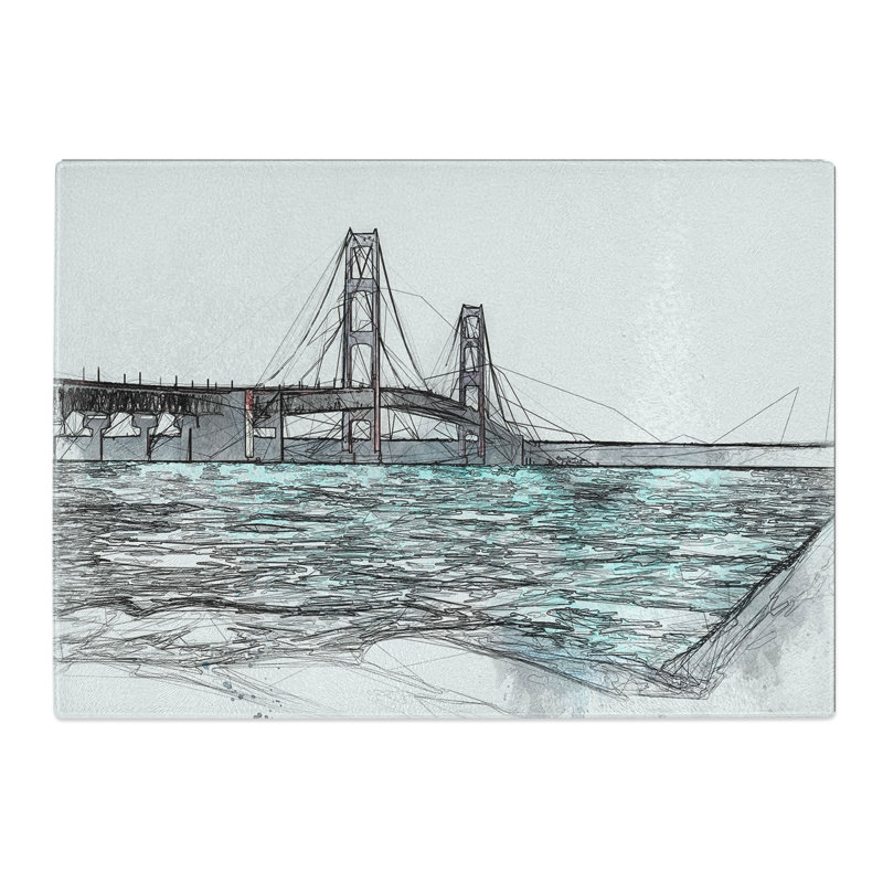 Tempered Glass Mackinac Bridge in Michigan Chopping Board, 20 cm x 28.5 cm