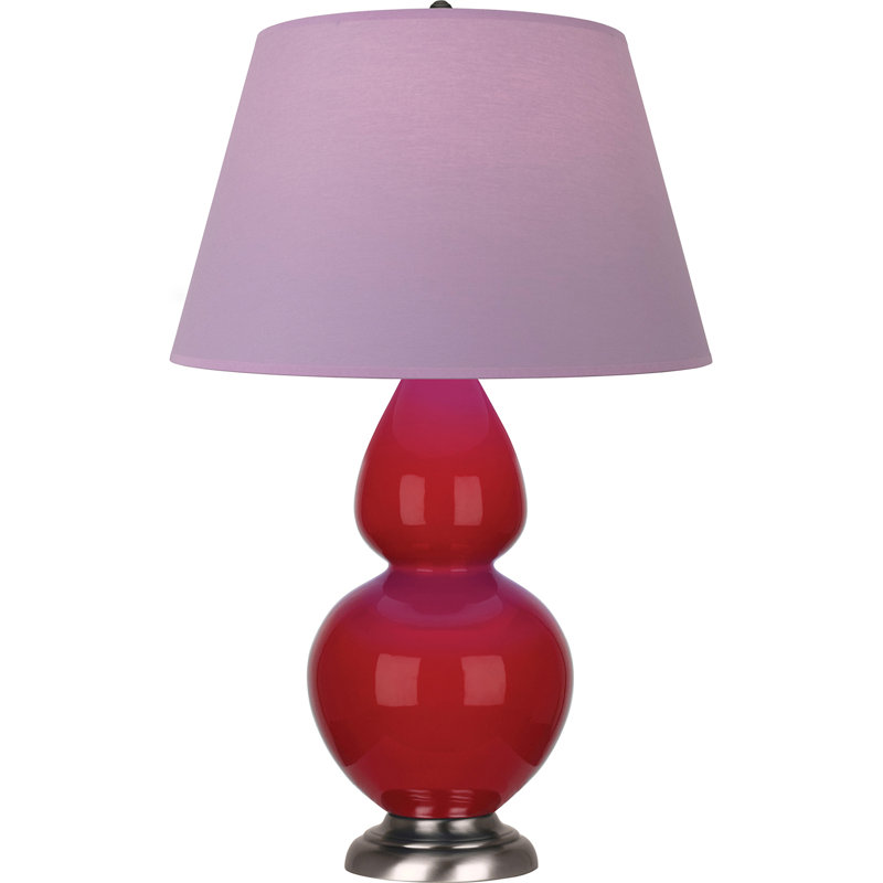 Lampe de table double gourde en céramique, Lavande, Rouge rubis émaillé / argent antique, Argent argent