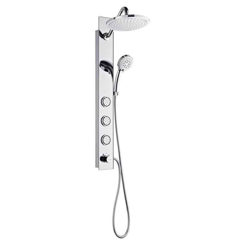 FORNO ACQUA AcquaSPA Shower Panel with SensoTEMP, Mirrored Stainless Steel Finish, Overhead Rainfall Shower, Handheld Shower Head, Body Jets, 2.5 GPM Flow Rate