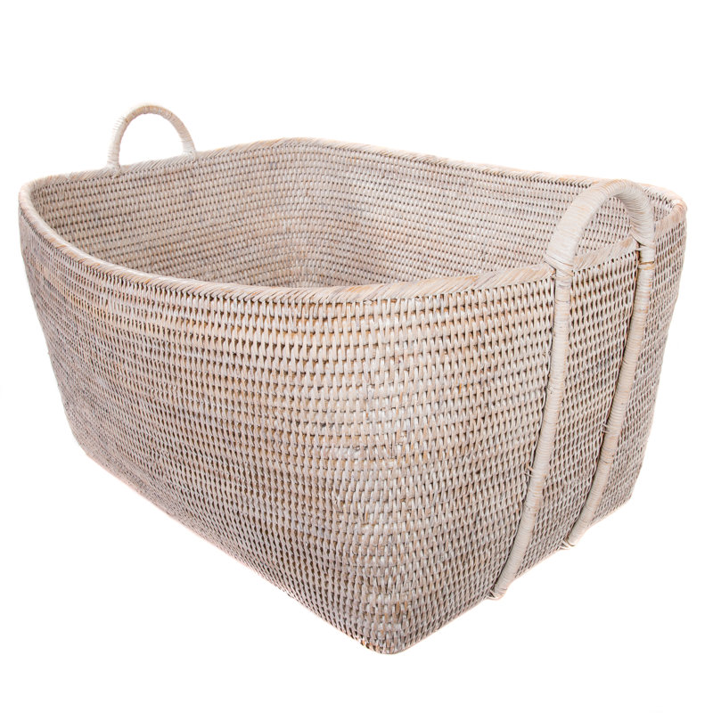 Panier en rotin Thelma, H 14 po x l 25 po x P 22 po, Blanc délavé