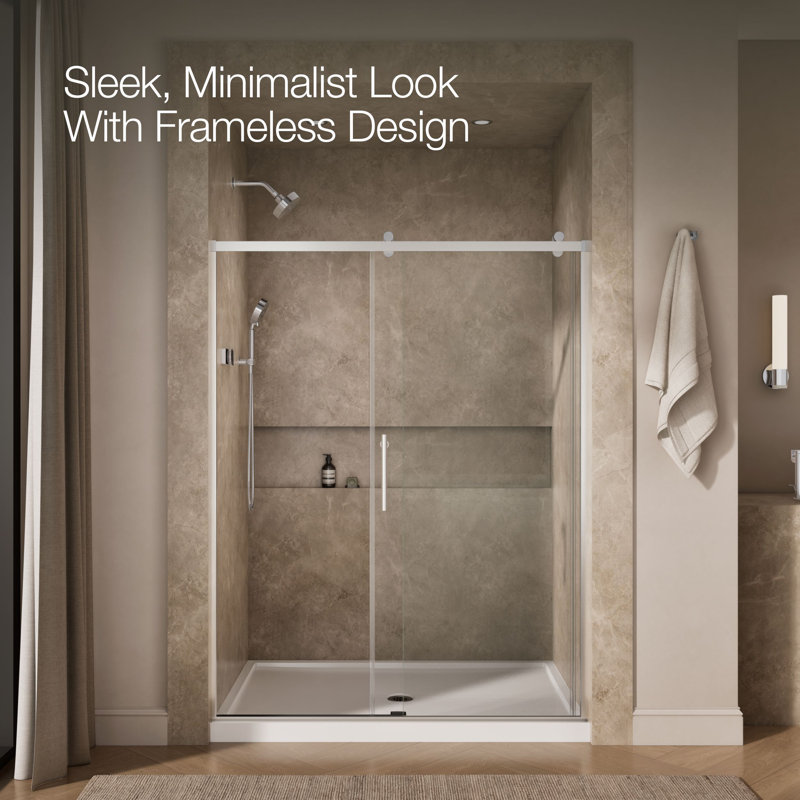Rely 59.62" W x 76.99" H Single Sliding Frameless Shower Door, Silver