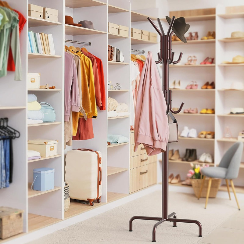 Freestanding Coat and Hat Rack, Bronze Clothes Organizer with Multiple Hooks