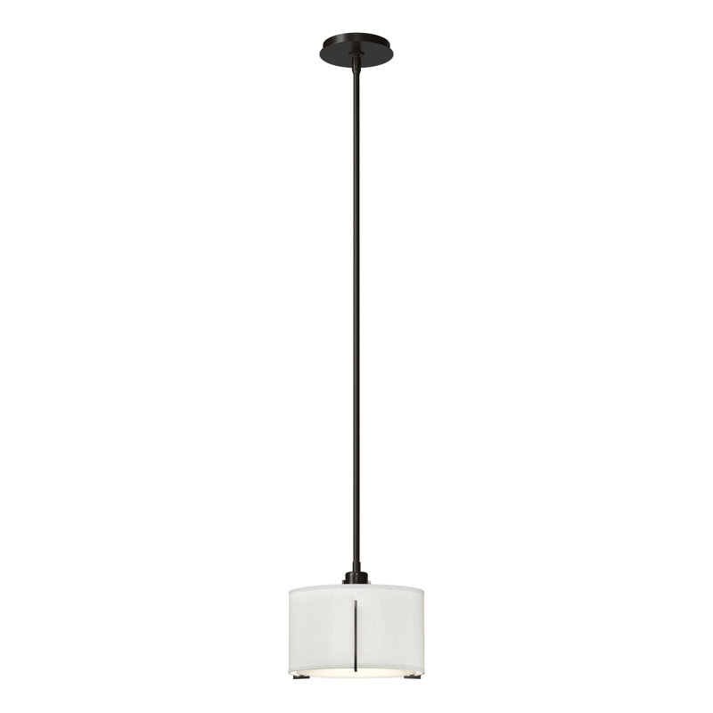 Luminaire suspendu cylindrique unique à 3 lumières Exos, Petit, Abat-jour naturel Anna, Bronze huilé