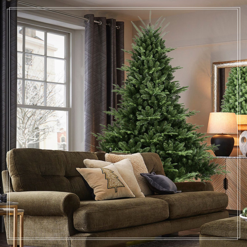 Arbre de Noël pleine forme 7 pi avec 2257 pointes - aiguilles mixtes en PE / PVC, base large pour grands espaces, H 7 pi
