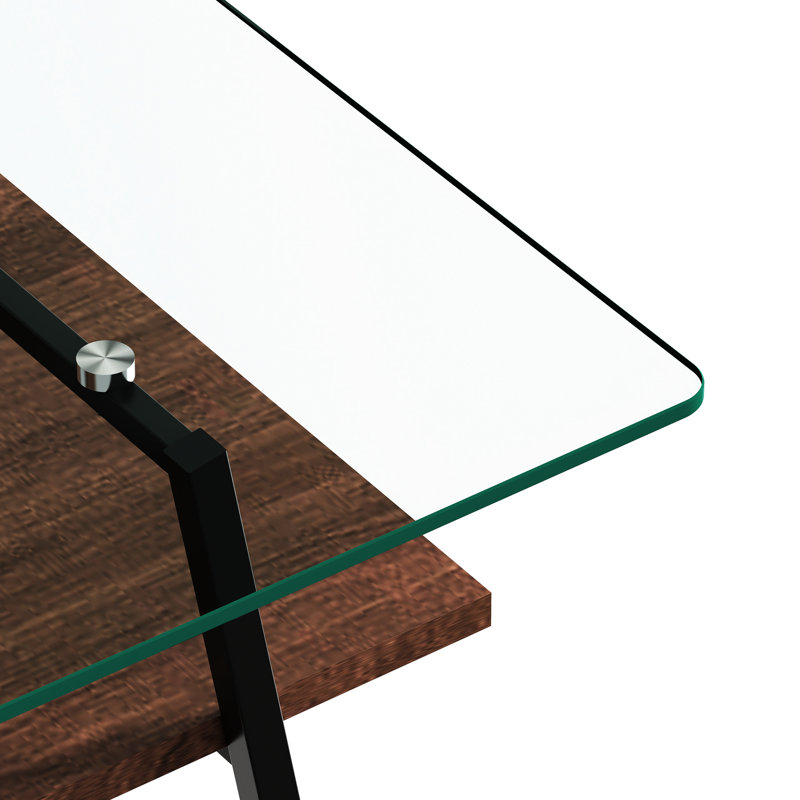 Table de salon rectangulaire avec plateau en verre transparent et construction stable