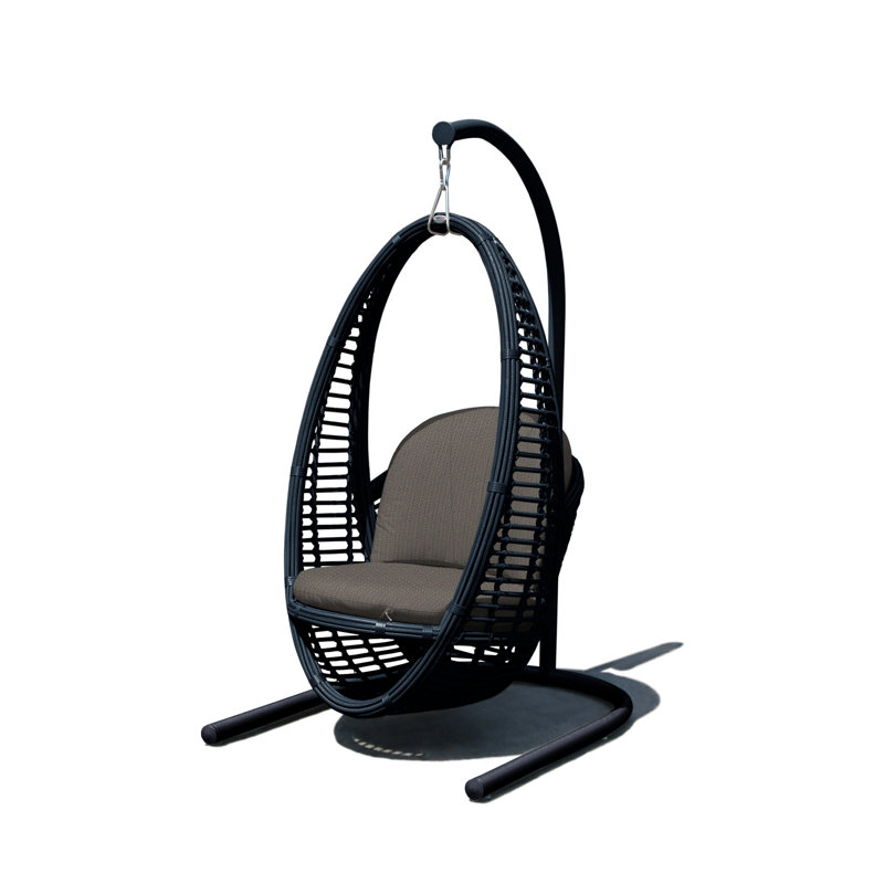 Heri Porch Swing with Stand, Black Mushroom, Spectrum Graphite Sunbrella® Plainweave