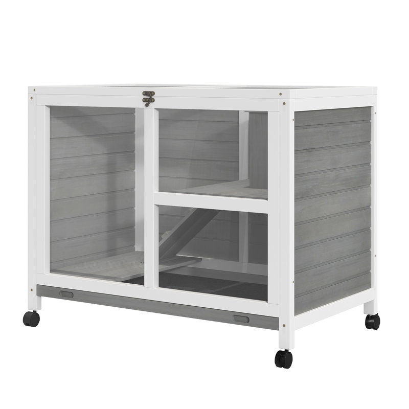 Gray Rabbit Cage With Wheels - Desk & Side Table Sized. Waterproof Small Wood For 1 Or 2 Dwarf Rabbits. 36"L X 21"W 28.75"H. Ample Space Wheeled Compact Customizable Traits Waterproof,