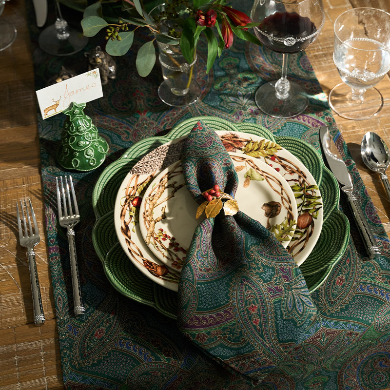 Set of 4 Paisley Napkin Set, Green