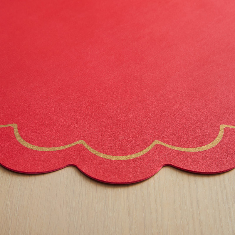 Kate Spade New York 15” Scallop Edge Placemats, Red/Gold