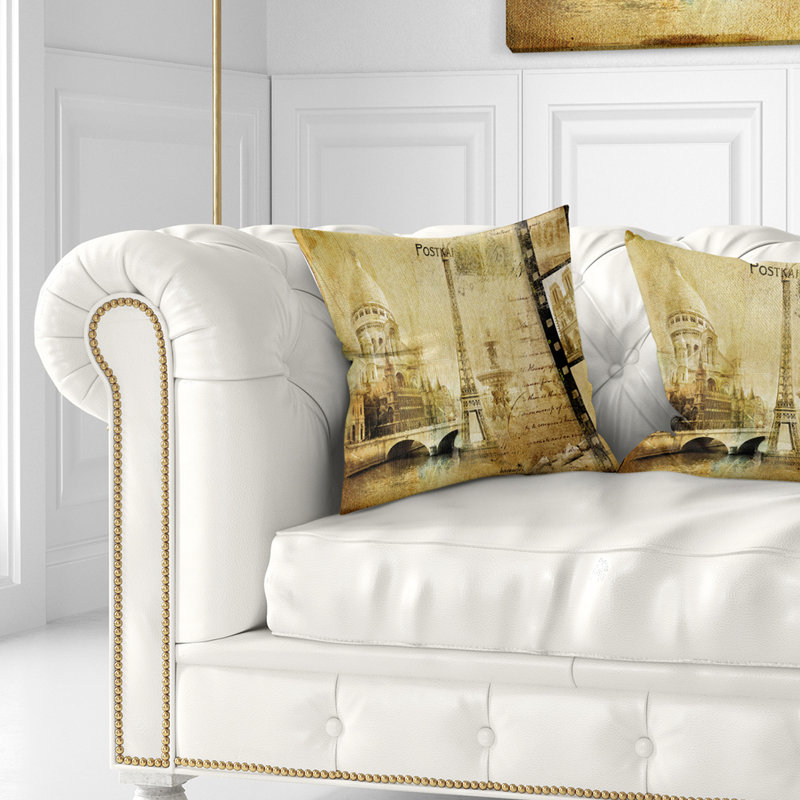 Paris Memories - Coussin imprimé paysage urbain, 18 po x 18 po, Coussin décoratif