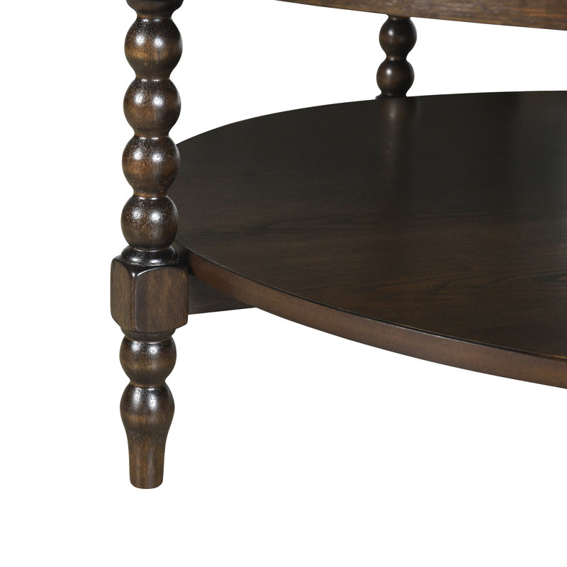 Philippe Dark Brown Round Wood Coffee Table with Shelf
