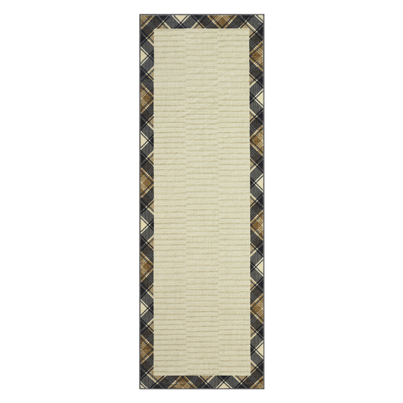 Modern Checkered Bordered Area Rug Machine Washable Rug Low Pile Throw Carpet Non Slip Non Shedding Floor Cover Stain Resistant Folding Carpet For Home Decor